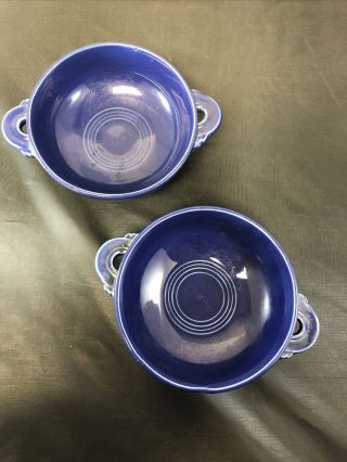 Vintage Homer Laughlin Fiesta Cobalt Blue Cream Soup Bowls Handles Set Of 2