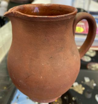 Antique 19 C.  Stoneware Redware Pitcher Crock Brown Glaze Inside
