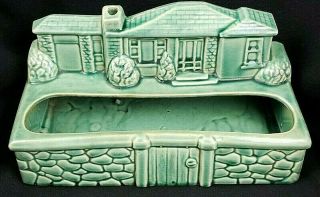 Vintage Mccoy Pottery Brush House Planter Usa 887 Green Color 10.  5 " X 5.  5 " X 5 "