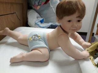 Ashton - Drake " Snug As A Bug In A Rug " Baby Boy Crawling Porcelain Doll 1994