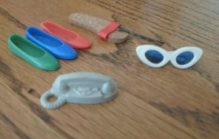 Vintage 7 Barbie Doll Accessories Shoes Cat Eye Sun Glasses Telephone Bobby Pin