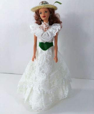 Vintage Barbie Clone Southern Belle White Lace Dress Gown Pantaloons Hat & Stole