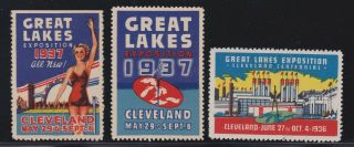 Us Vintage 1936 - 37 Great Lakes Exposition Cinderella Stamps (l136)