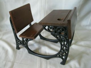 Wood And Cast Iron School Desk For Dolls