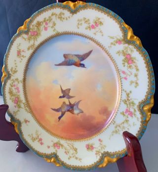 Rare Antique 1870s Haviland Limoges Hand Painted Signed Birds Fancy Gold 9in 2