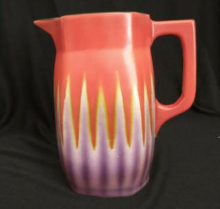 Bern Pottery Art Deco Pitcher 9 " Made In Czechoslovakia Ditmar Urbach Style Red