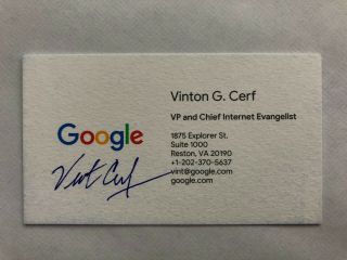 Vint Cerf Hand Signed Business Card Autographed Founder Of The Internet Rare