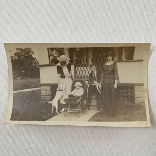 Antique Vintage Sepia Snapshot Photo Family Man Woman Terrier Dog Baby 2