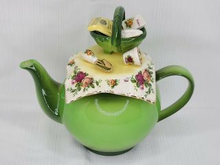 Collectable Royal Albert Old Country Roses Green Gardening Teapot - 1997