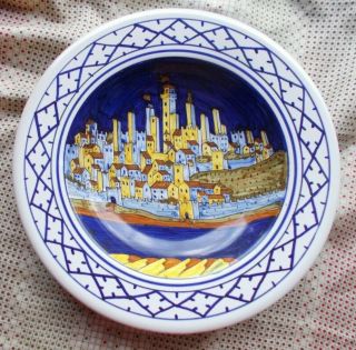 Vintage Hand Painted Italian Pottery Plate With Scene Of Deruta,  Italy