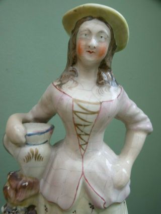 Antique 19thc Staffordshire Pottery Parr Female Figure With Jug C.  1870 