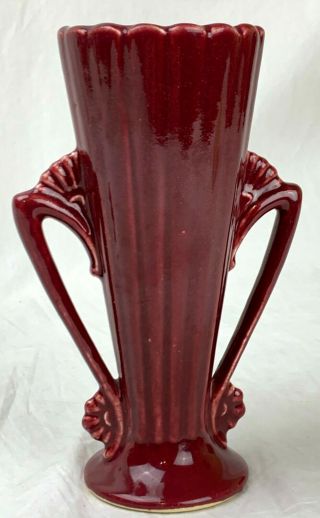 Rare Vintage Red Wing Pottery Burgundy With Handle Vase 7 " Tall Made In Usa 541