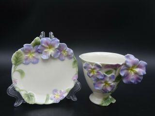 Vintage Franz Fine Porcelain Retired Pansy Cup And Saucer Fz00459