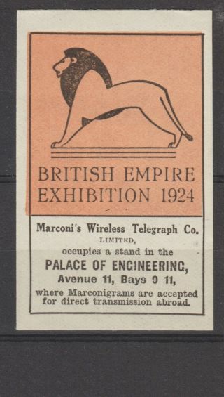 Uk Poster Stamp British Empire Exhibition 1924 Marconi Telegraph