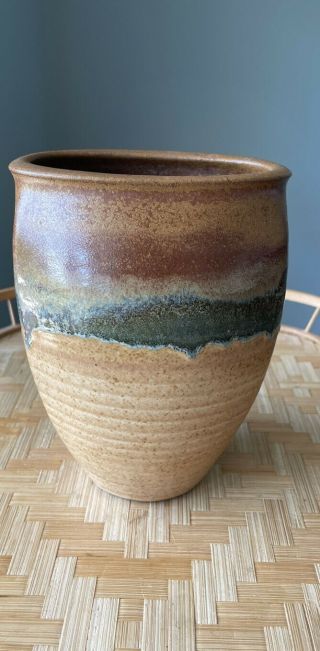 Mcm Vintage Art Pottery Brown/green Drip Glazed Bowl Planter Weed Vase Boho