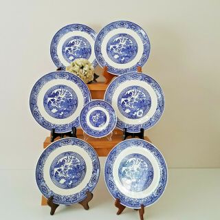 Vintage Blue Willow Dinner Plates Set Of 6 Six Blue And White Plus Gift Saucer