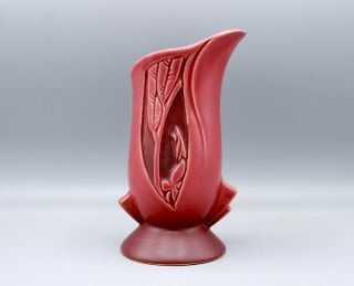 Roseville Silhouette Red Maroon 7.  25 " Pedestal Vase