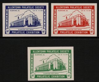 Allentown Philatelic Society - Exhibition,  Allentown Pa 1939 - 3 Souvenir Sheets
