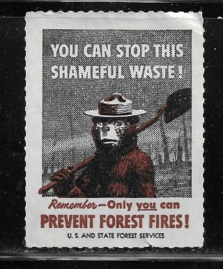 Hick Girl - U.  S.  Cinderella Stamp Fire Prevention Smokey The Bear Q846