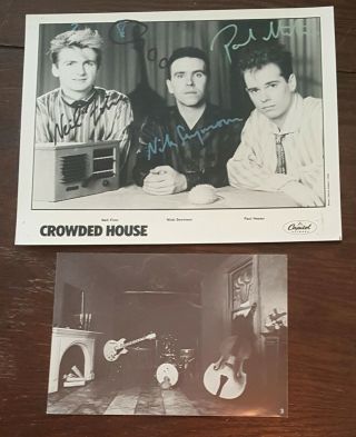Vintage 8x10 1986 Signed Crowded House All 3 Founders Neal,  Nick & Paul,  Promo Ex