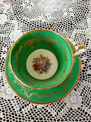 Aynsley Signed J A Bailey Rose & Poppy Cup & Saucer Green