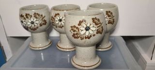 Vintage Hand Crafted Stoneware Wine Goblets - Hand Painted