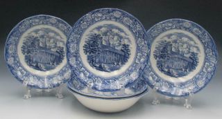 Liberty Blue Staffordshire Ceramic Set Of 5 Coupe Cereal Bowls Mount Vernon