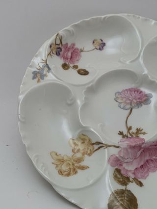 Antique French Porcelain Floral Oyster Plate.  H&C /L Haviland Limoges France.  NR 3