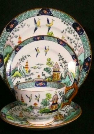 Crown Staffordshire Ye Olde Chinese Willow Cup Saucer B&b & Salad Plate