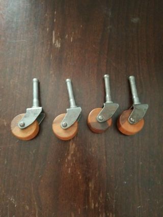 Small Vintage 1” Wooden Wheel Swivel Casters Furniture Set Of 4 Wood