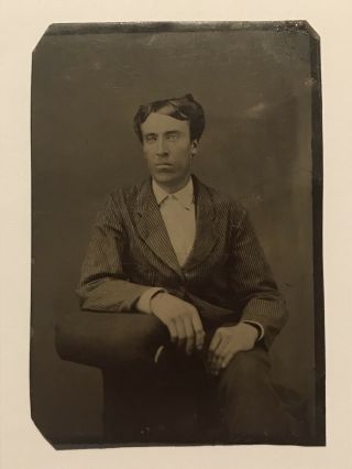 Rare Antique Handsome Man With Hat Hair Civil War Era Tintype Photo