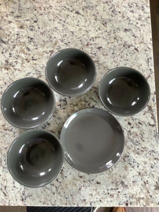 Set 4 Russel Wright Iroquois Casual China Charcoal Cereal Bowls/ Plate Rare