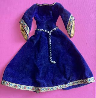 Vintage Barbie Guinevere Gown Royal Blue Velvet Dress Costume 873 1964