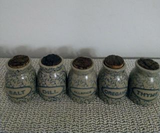 Beaumont Brothers Pottery,  Stoneware Set Of 5 Corked Spice Jars,