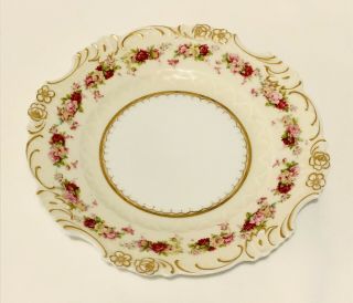 Ohme Silesia Old Ivory Plate Pink Roses Embossed Hand Painted Gold Filigree 8”