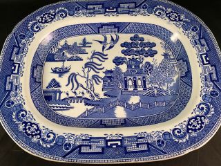 Vintage Ridgway England Blue Willow Pattern 13 - 1/2 " Platter Tray Semi China