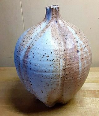 Signed Studio Pottery Earth Tones Gourd Weed Pot Vase Stoneware