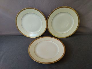 Vintage Epiag Aich 9 3/4 " Dinner Plates Gold Encrusted Rims/yellow Tint - Set 3