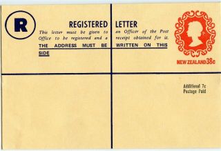 Zealand Registration Envelope 38c,  7c,  Ef25a,  Flap Not Stuck (c997)