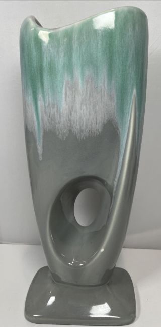 12” Royal Haeger Form Keyhole Vase Planter Green Blue Drip Glaze Mcm Rare
