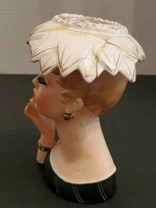 Rare Vintage Napco 1956 C3282 Lady Head Vase Feather Hat 5 1/2” 3