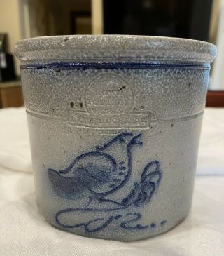 Vtg 1982 Rowe Pottery Stoneware Salt Glaze Cobalt Blue 5.  25” Crock