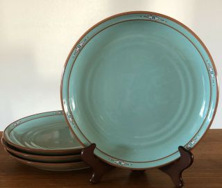 Vtg Noritake Stoneware Boulder Ridge 8674 10.  25 " Dinner Plate Set Of 4 Turquoise
