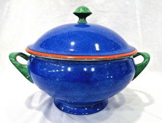 Laure Jady Blue And Green Tureen And Lid/casserole Dish