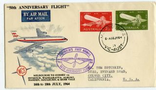 Australia Flight Cover Melbourne To Sydney 16jy64,  Sc 382 - 383,  Very (a159)