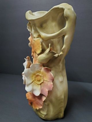 Royal Dux Amphora Pottery Vase Applied Flowers & Leaves Austrian 2