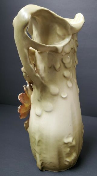 Royal Dux Amphora Pottery Vase Applied Flowers & Leaves Austrian 3