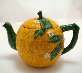 Vintage Maruhon Ware Hand Painted Salt Pepper Tea Pot Orange