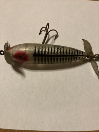 Vintage Heddon Wounded Spook Fishing Lure 3 1/2” Floppy Props Red Silver Clear