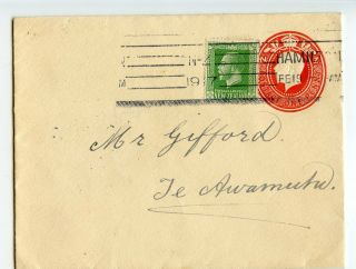 Zealand Envelope Kg V,  Cd.  3b,  Hamilton To Te Awamamoto 1917 (b621)
